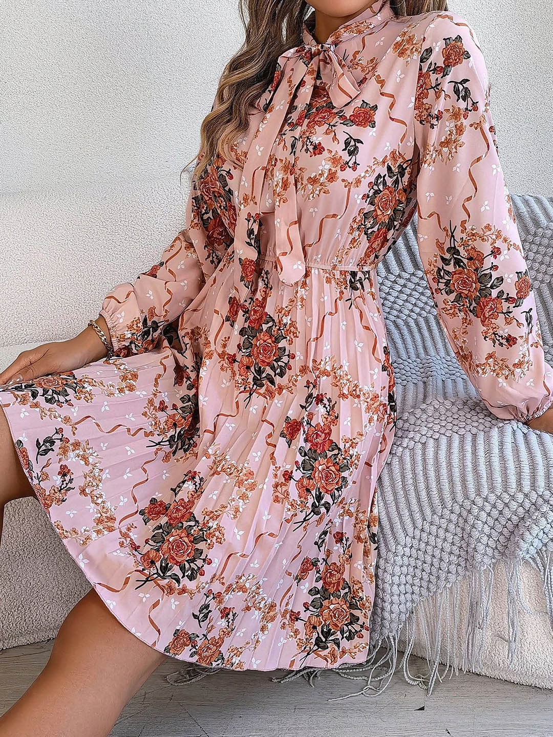 

HERE&NOW Floral Print Shirt Midi Dress, Pink