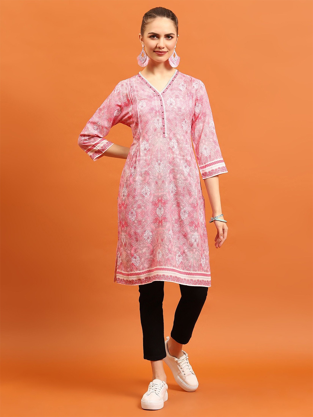 

Shree Women Ethnic Motifs Printed Liva Kurta, Pink