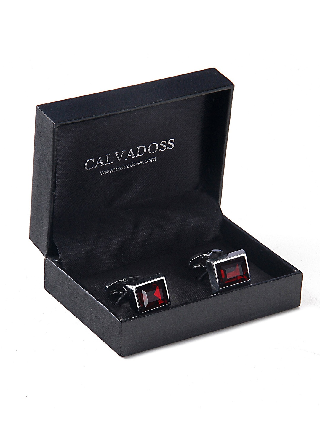 

Calvadoss Embellished Silver-Plated Stainless Steel Rectangle Cufflinks, Maroon