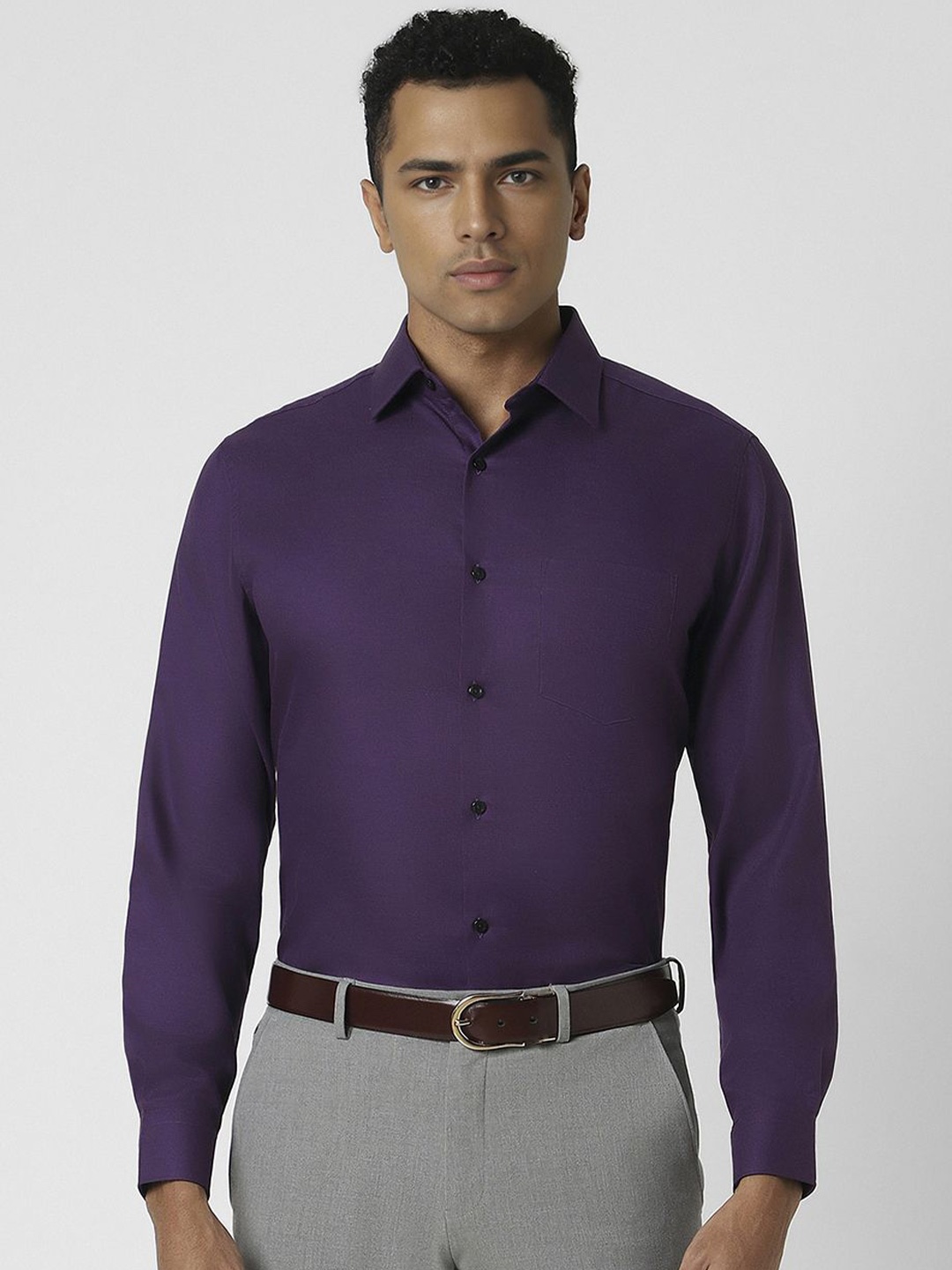 

Van Heusen Men Spread Collar Solid Cotton Party Shirt, Purple