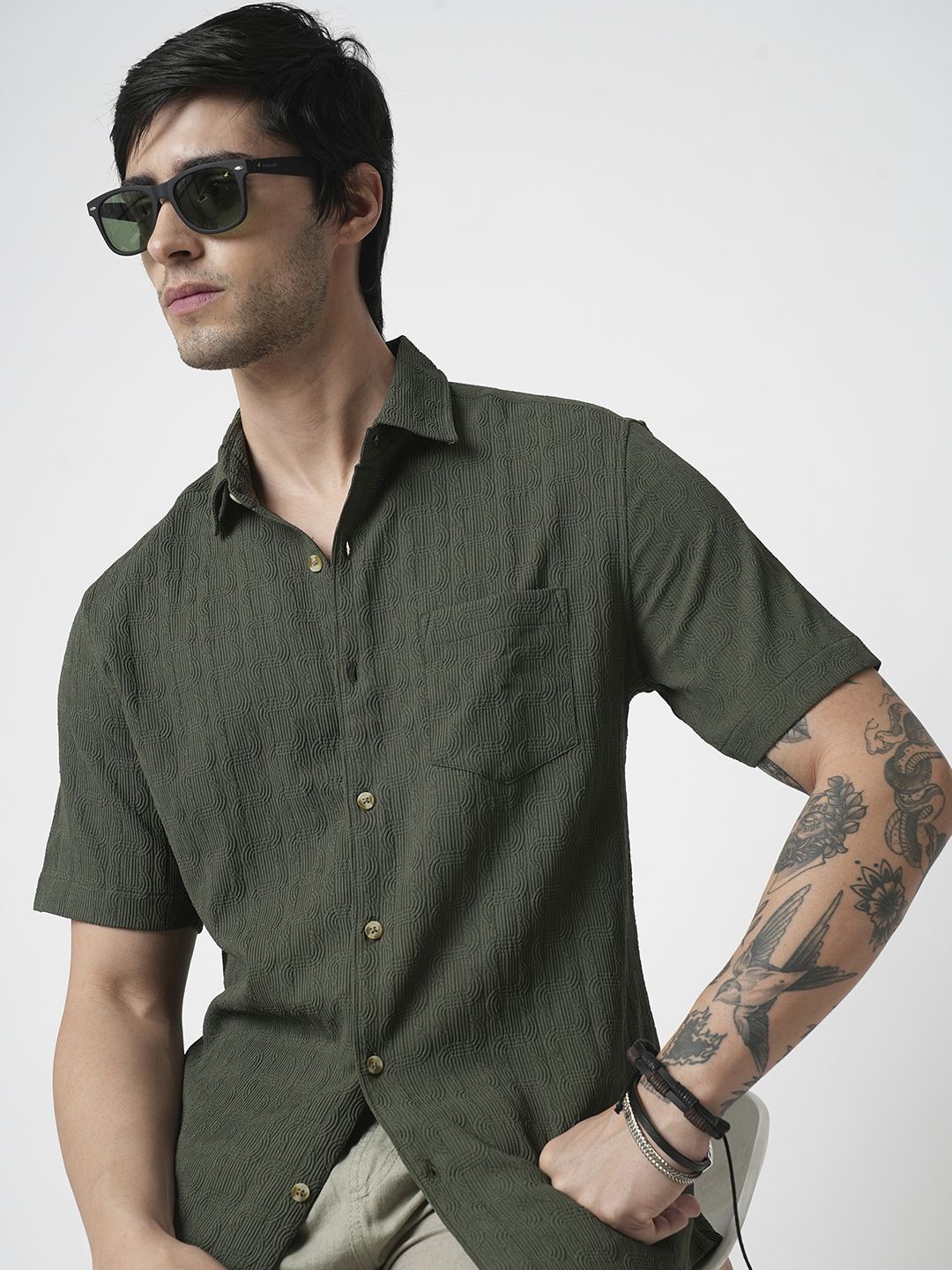 

VASTRADO Men Classic Spread Collar Solid Slim Fit Casual Shirt, Green