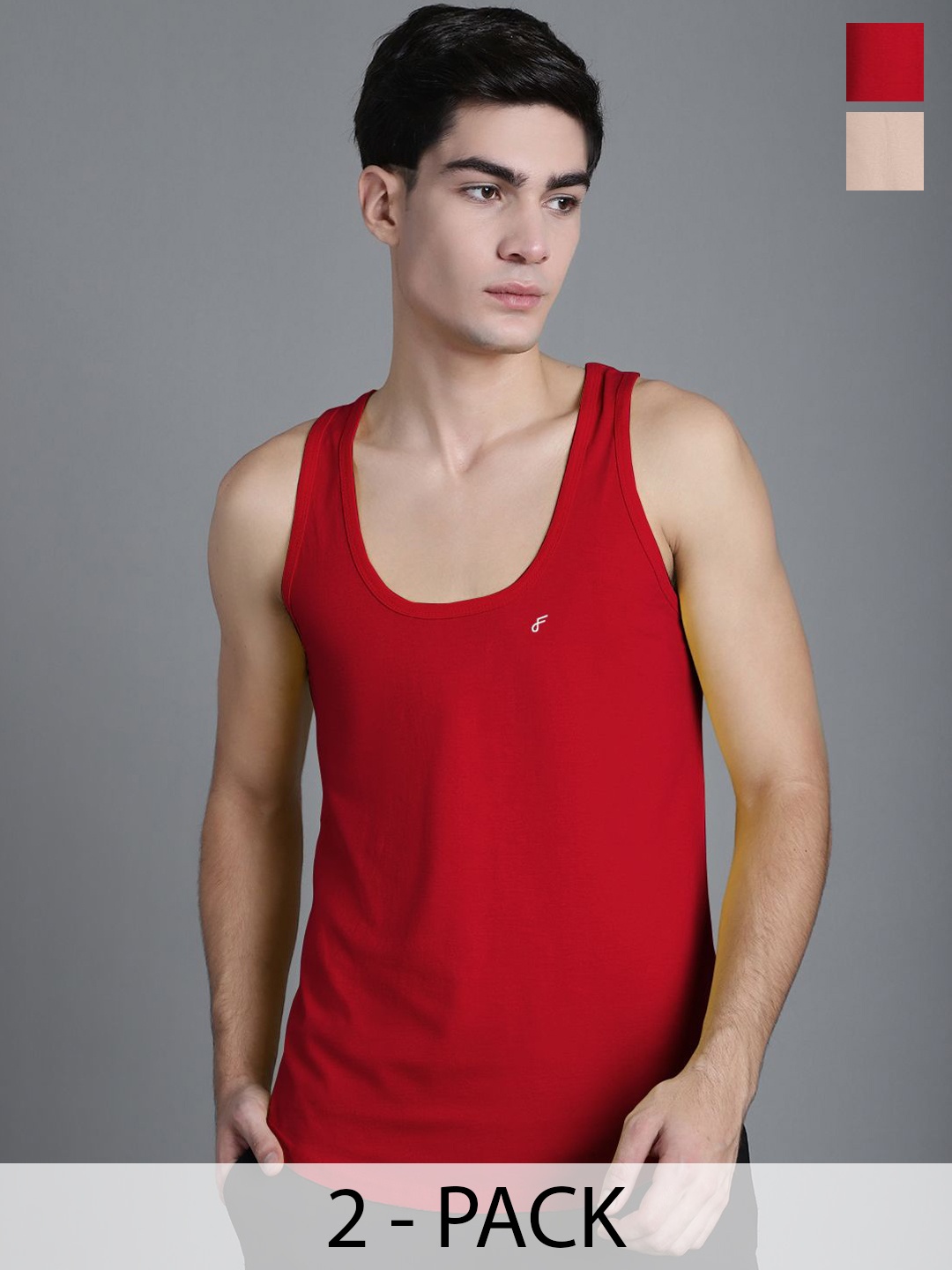 

FBAR Solid Cotton Anti-Bacterial Innerwear Vest Pack Of 2 FBC-03-32-Red::Coral