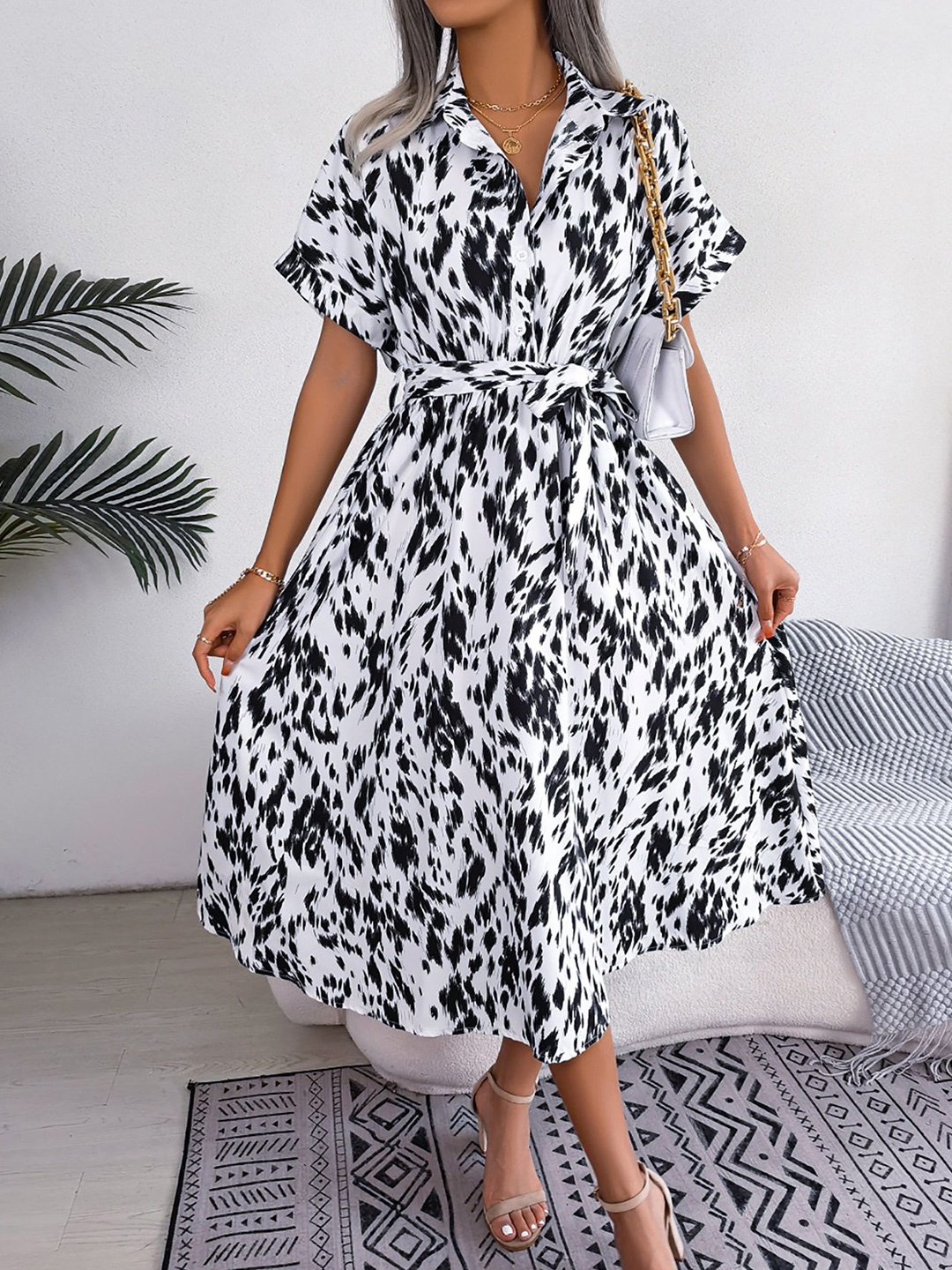 

HERE&NOW Abstract Printed Fit & Flare Midi Dress, White