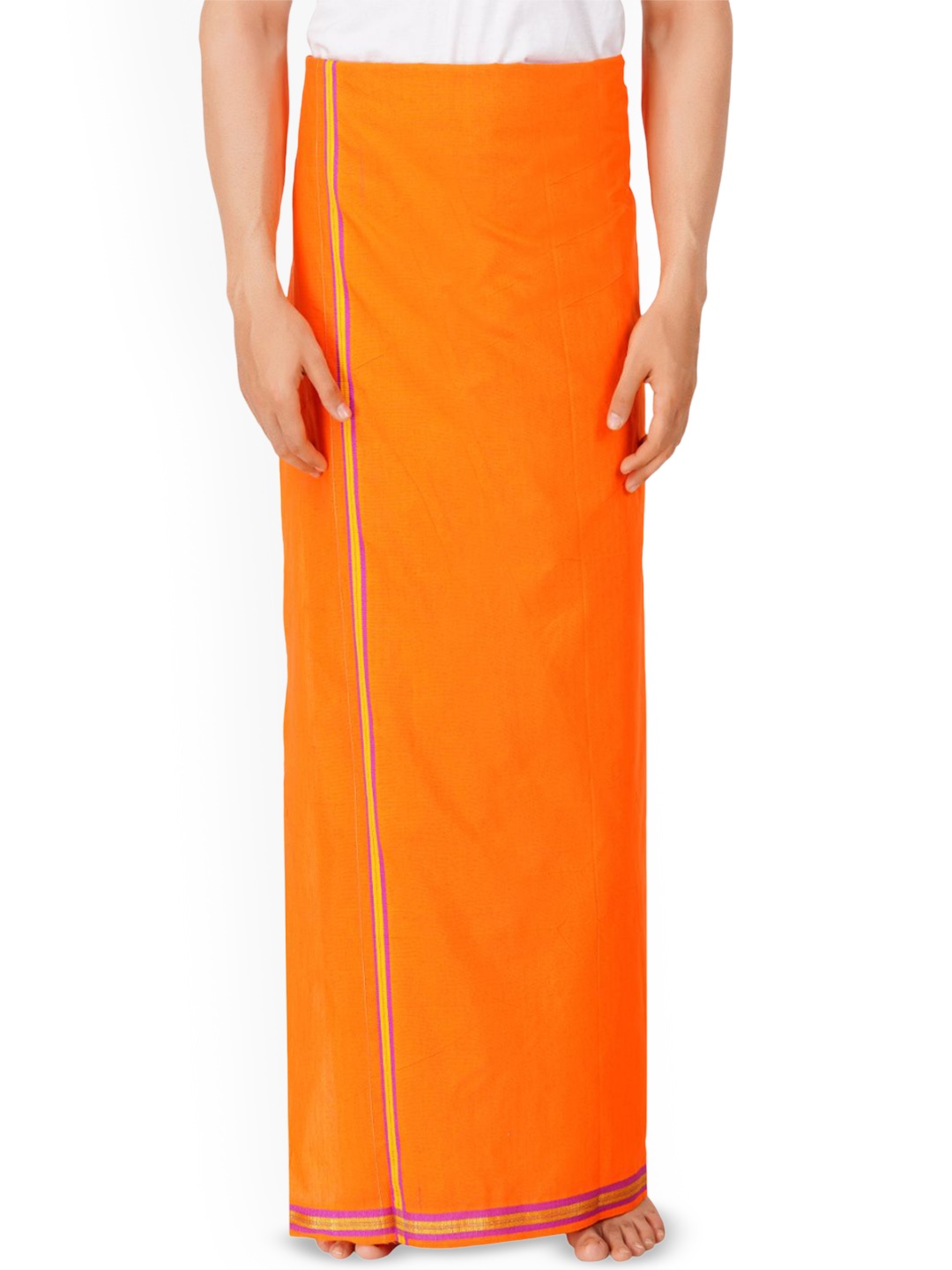 

Ethazh Men Dhotis With Matching Dark Border, Orange