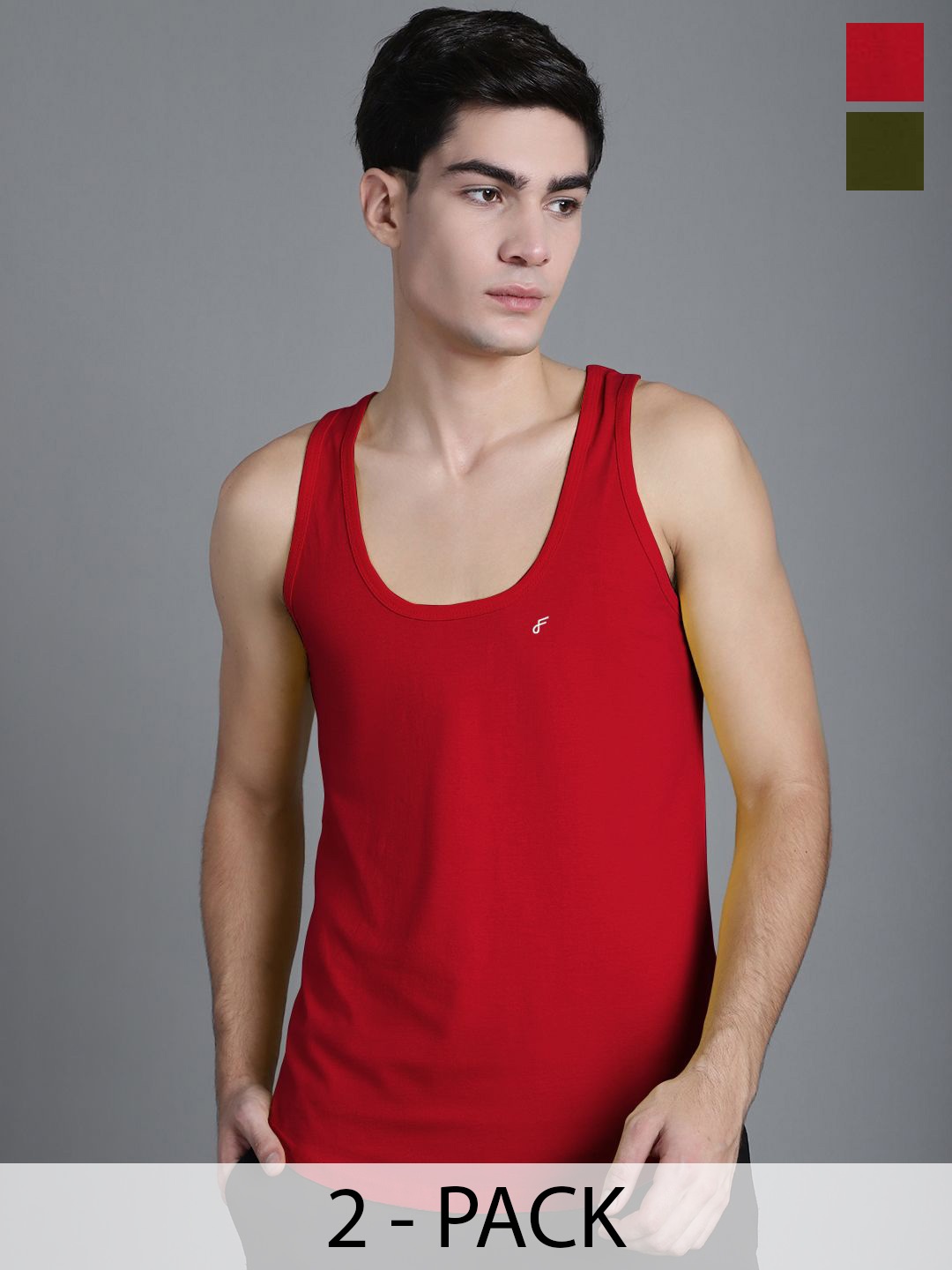 

FBAR Pack Of 2 Men Solid Anti-Bacterial Innerwear Gym Vest, Red