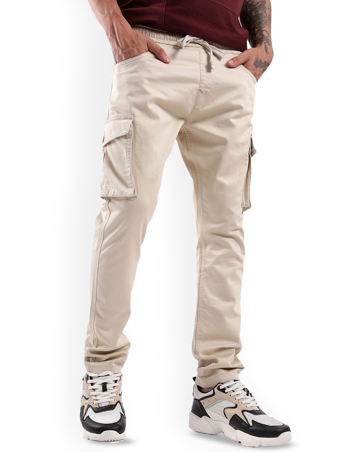 

WROGN Men Pure Cotton Mid-Rise Track Pants WSWJ4062S-Beige