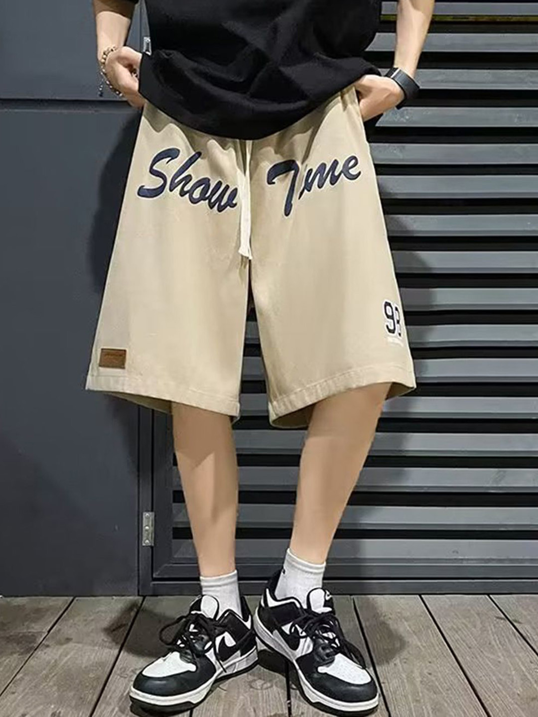 

HERE&NOW Men Typography Printed Loose Fit Shorts, Khaki