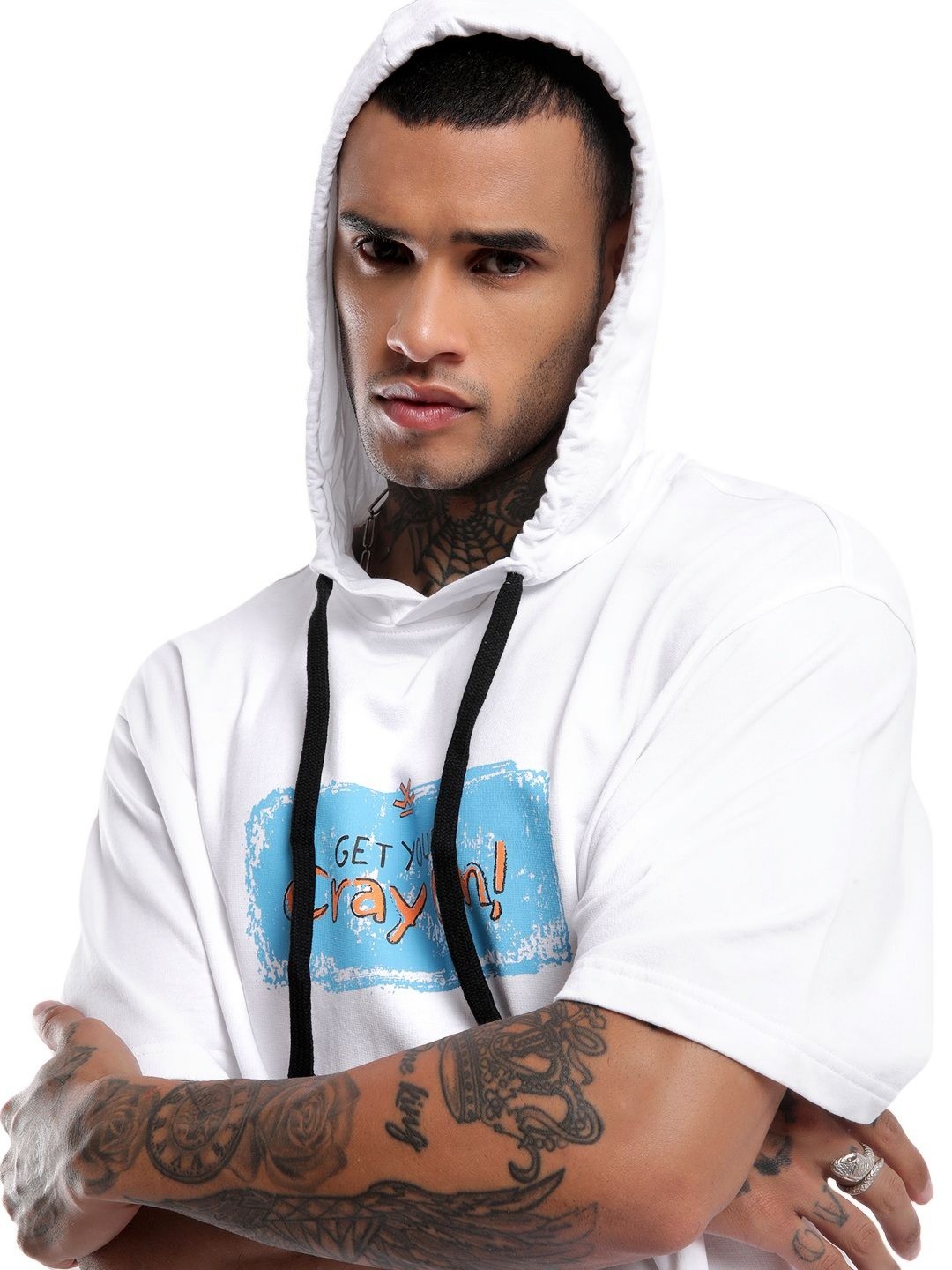 

WROGN Men Graphic Printed Hood Pure Cotton Boxy T-shirt, White