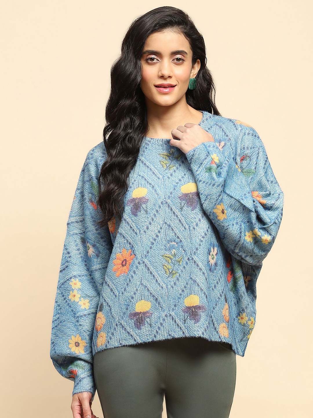 

Global Republic Women Floral Printed Pullover, Blue