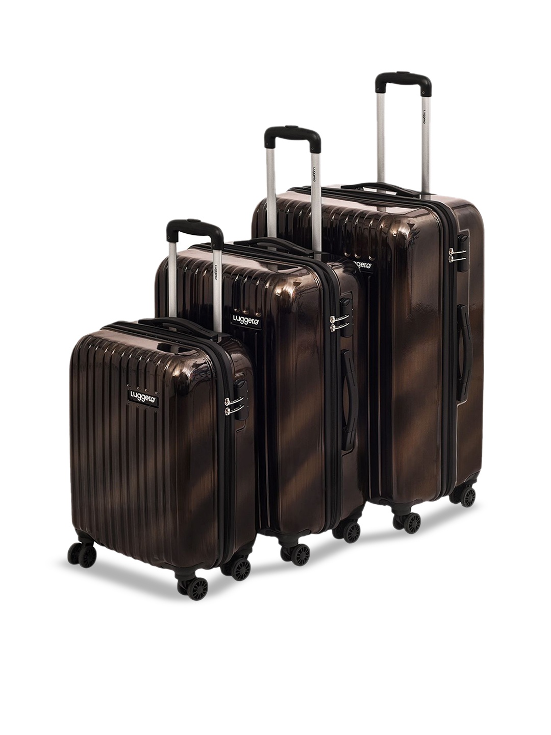 

Luggero Set Of 3 Textured Trolley Suitcase, Gold