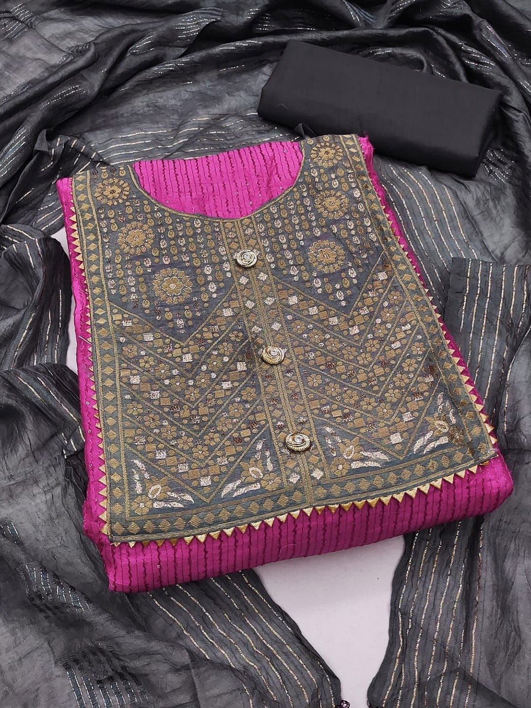 

LADY SHOPI Ethnic Motifs Embroidered Unstitched Dress Material, Pink