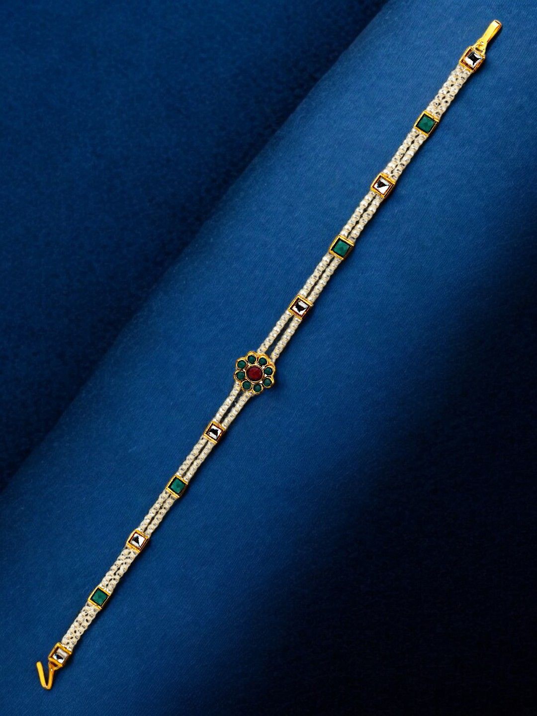 

9blings Gold-Plated Artificial Beads Studded Matha Patti Head Jewellery