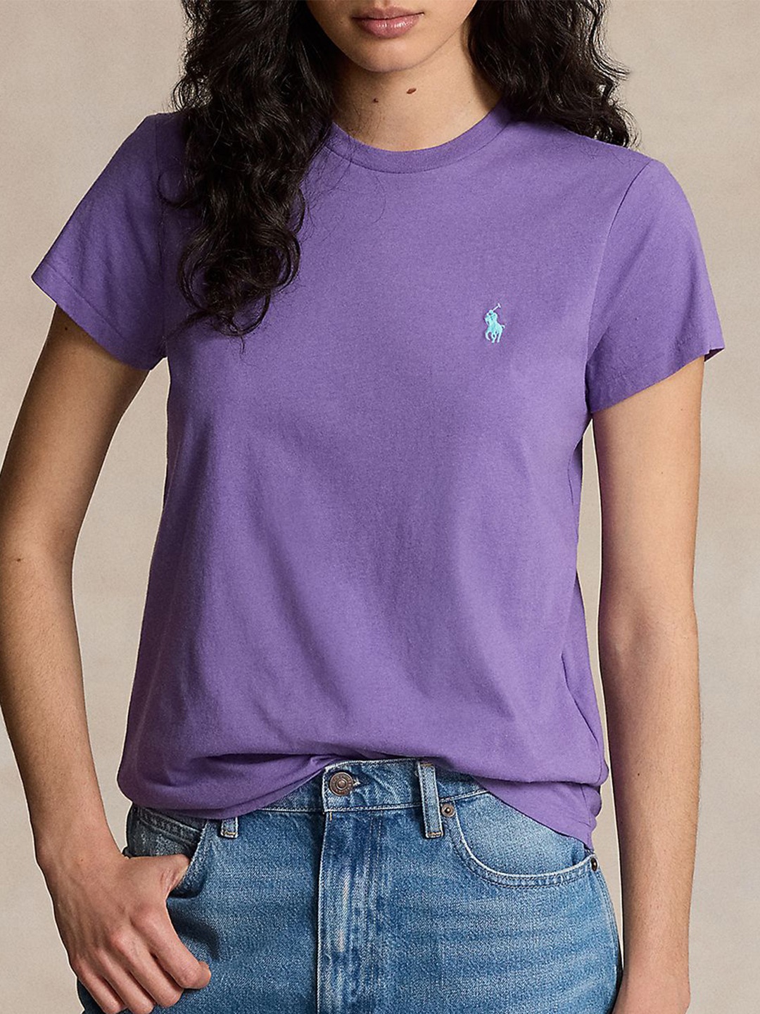 

Polo Ralph Lauren Women Pure Cotton Slim Fit Crewneck Tshirt, Purple