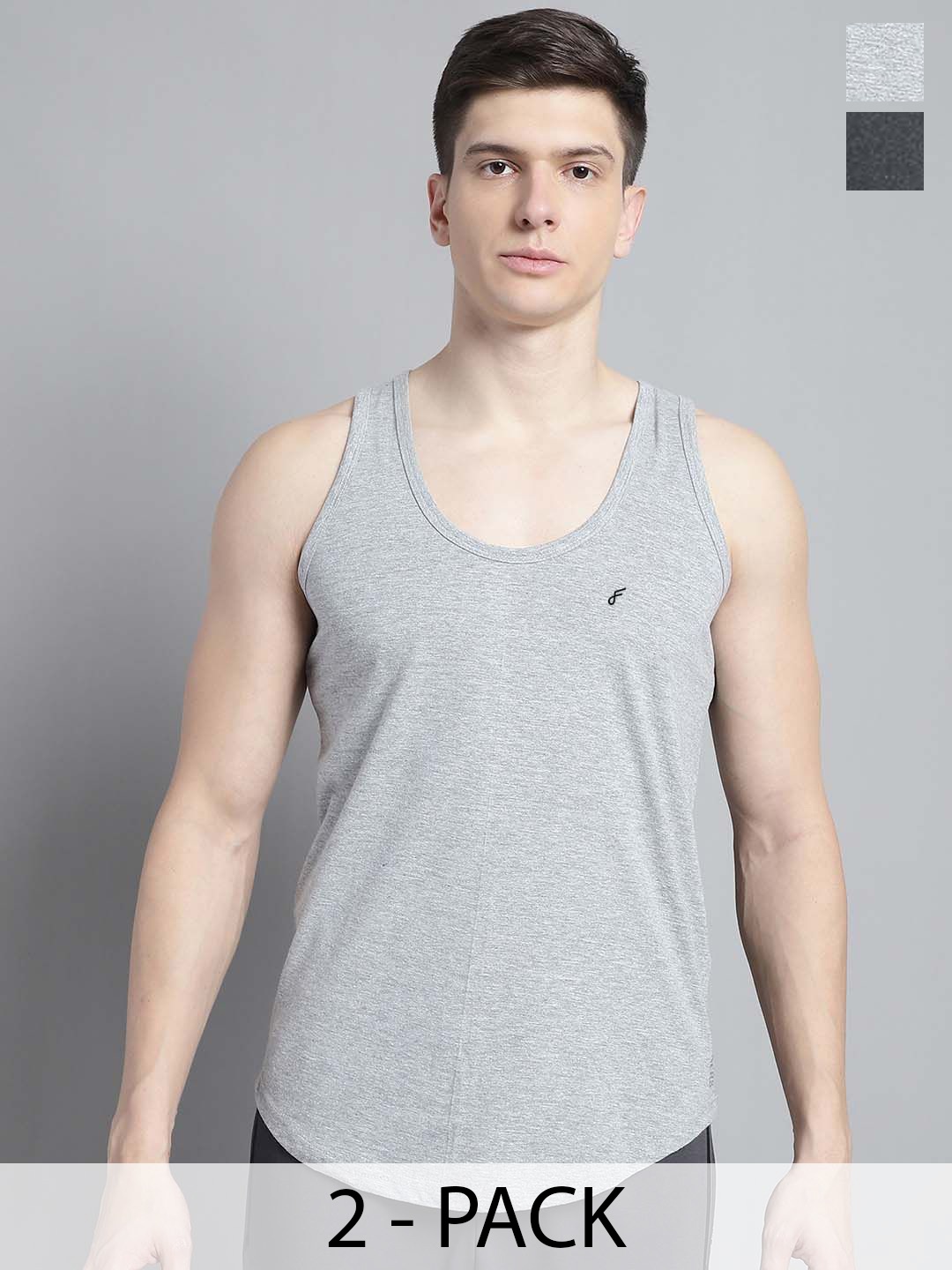 

FBAR Pack Of 2 Cotton Anti-Bacterial Innerwear Vest FBC-04-22, Grey