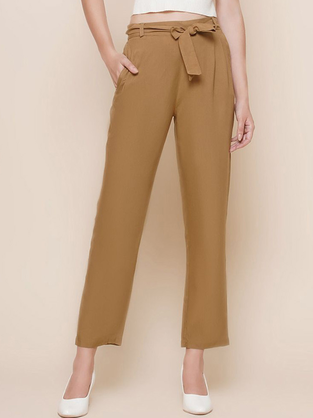 

BAESD Women Relaxed High-Rise Trousers, Brown