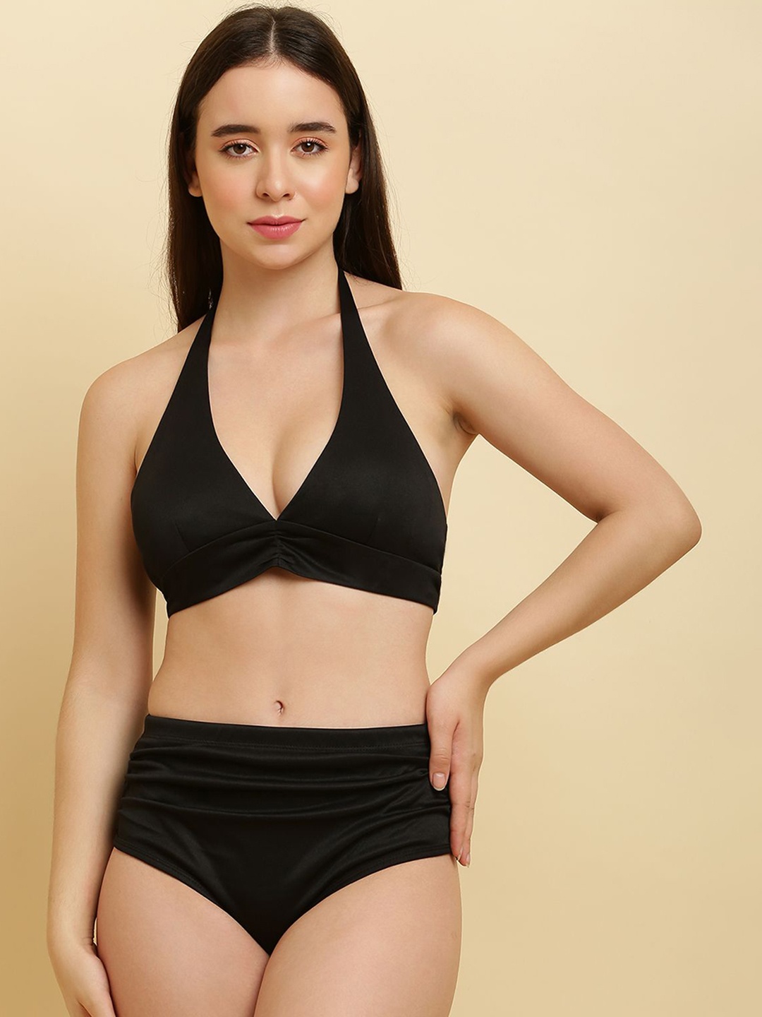 

C4D Halter Neck Swim Bikini Set, Black