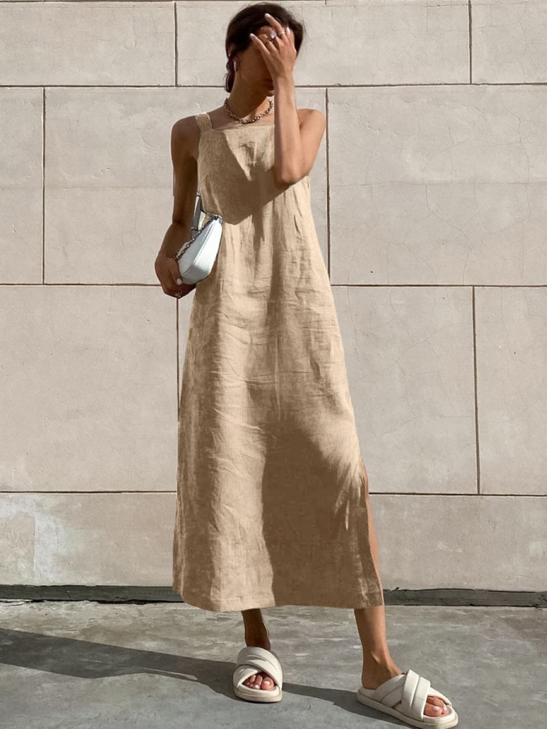 

KPOP Cotton A-Line Maxi Dress, Khaki
