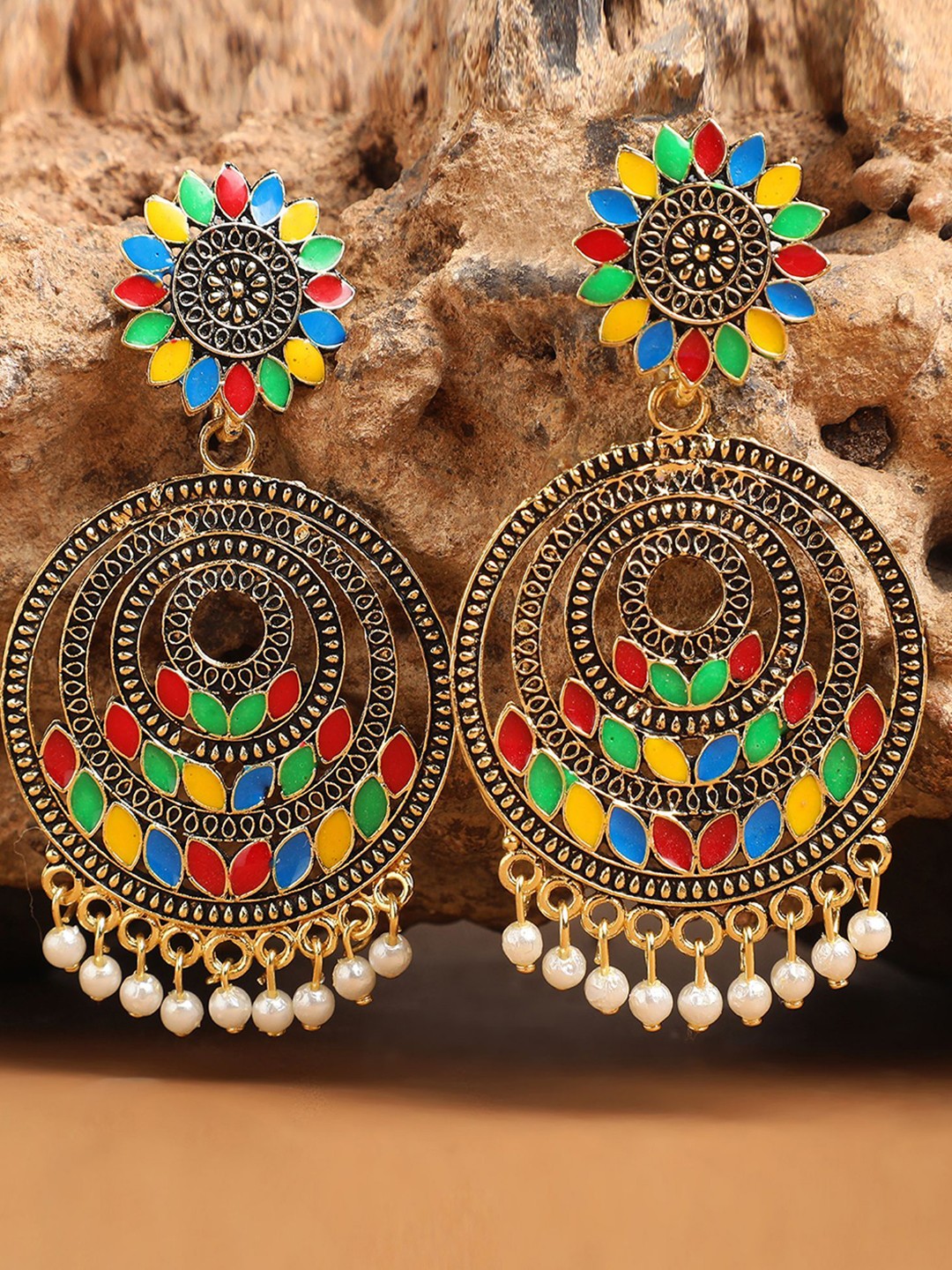 

ANIKAS CREATION Gold-Plated Beaded Contemporary Antique Chandbalis, Blue