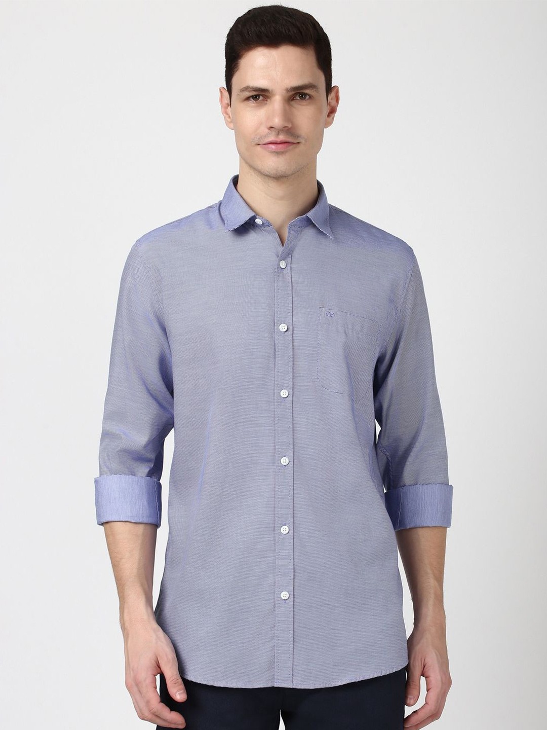 

Peter England Casuals Men Spread Collar Solid Cotton Slim Fit Shirt, Blue