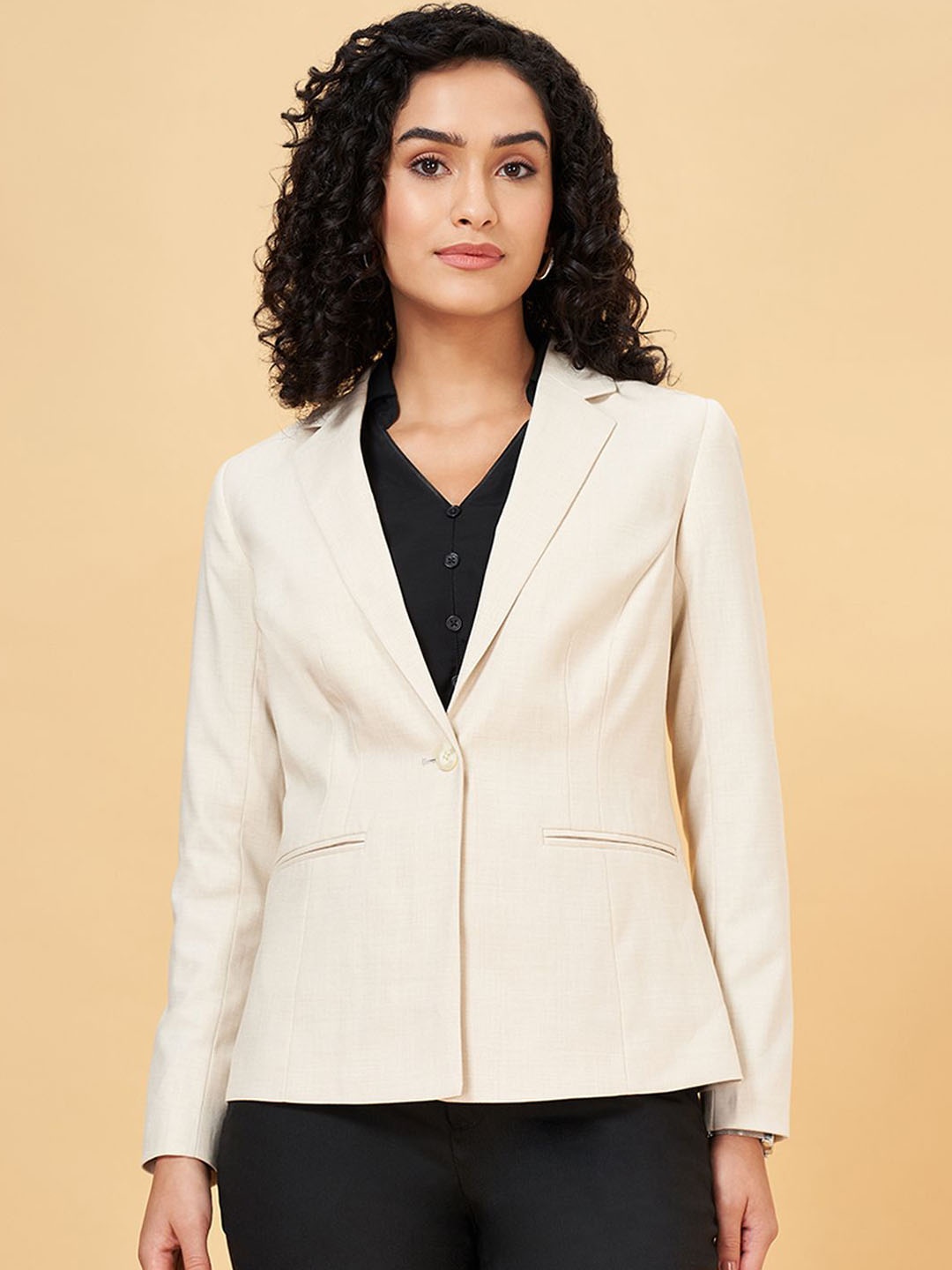 

Annabelle by Pantaloons Slim-Fit Single-Breasted Blazer, Cream