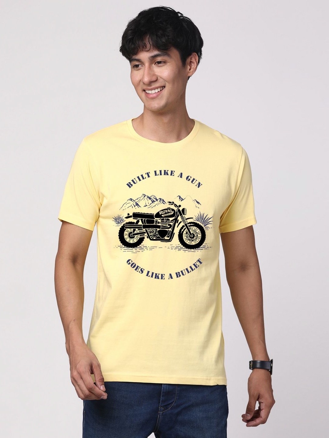 

ADRO Men Graphic Printed Round Neck Cotton T-shirt, Yellow