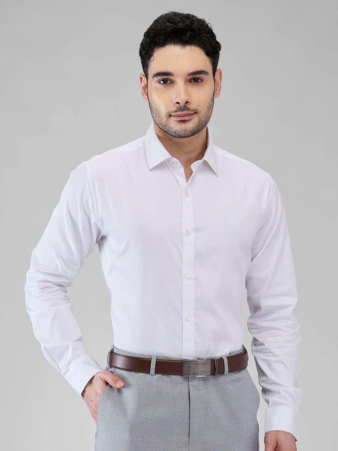 

Raymond Men Spread Collar Solid Cotton Slim Fit Casual Shirt, White