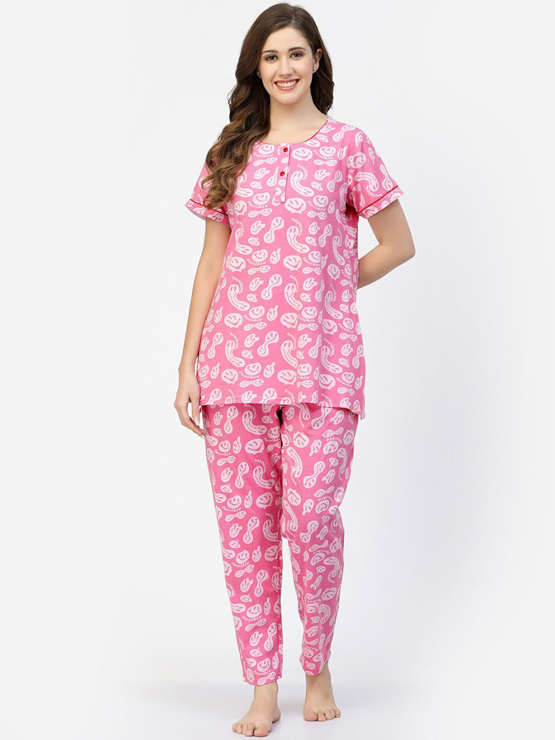 

SHYAM SONS FLAIR Women Geometric Printed Night suit, Red