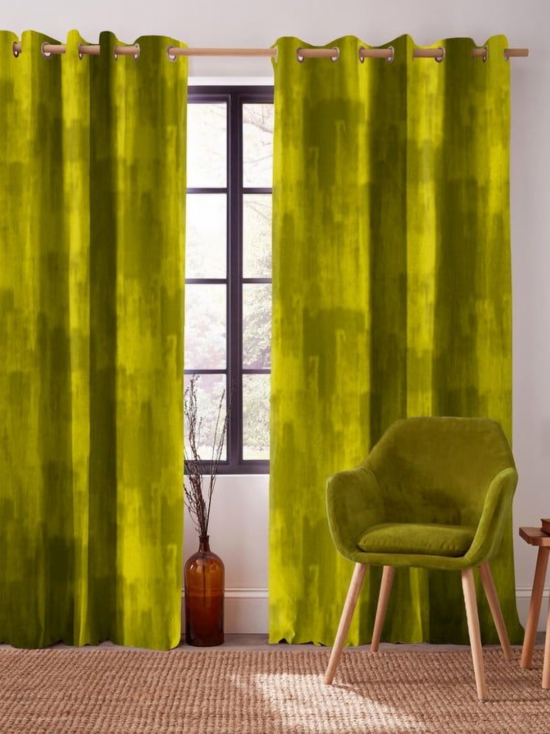 

CASABLEU Green & Olive Green 2 Pieces Abstract Printed Black Out Long Door Curtains