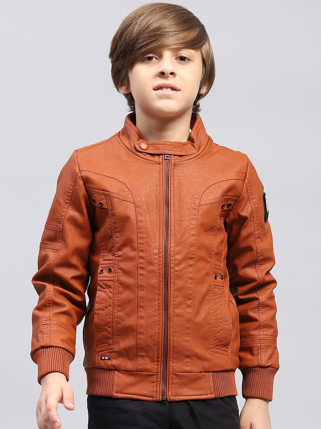 

Monte Carlo Boys Self Design Stand Collar Bomber Jacket, Rust