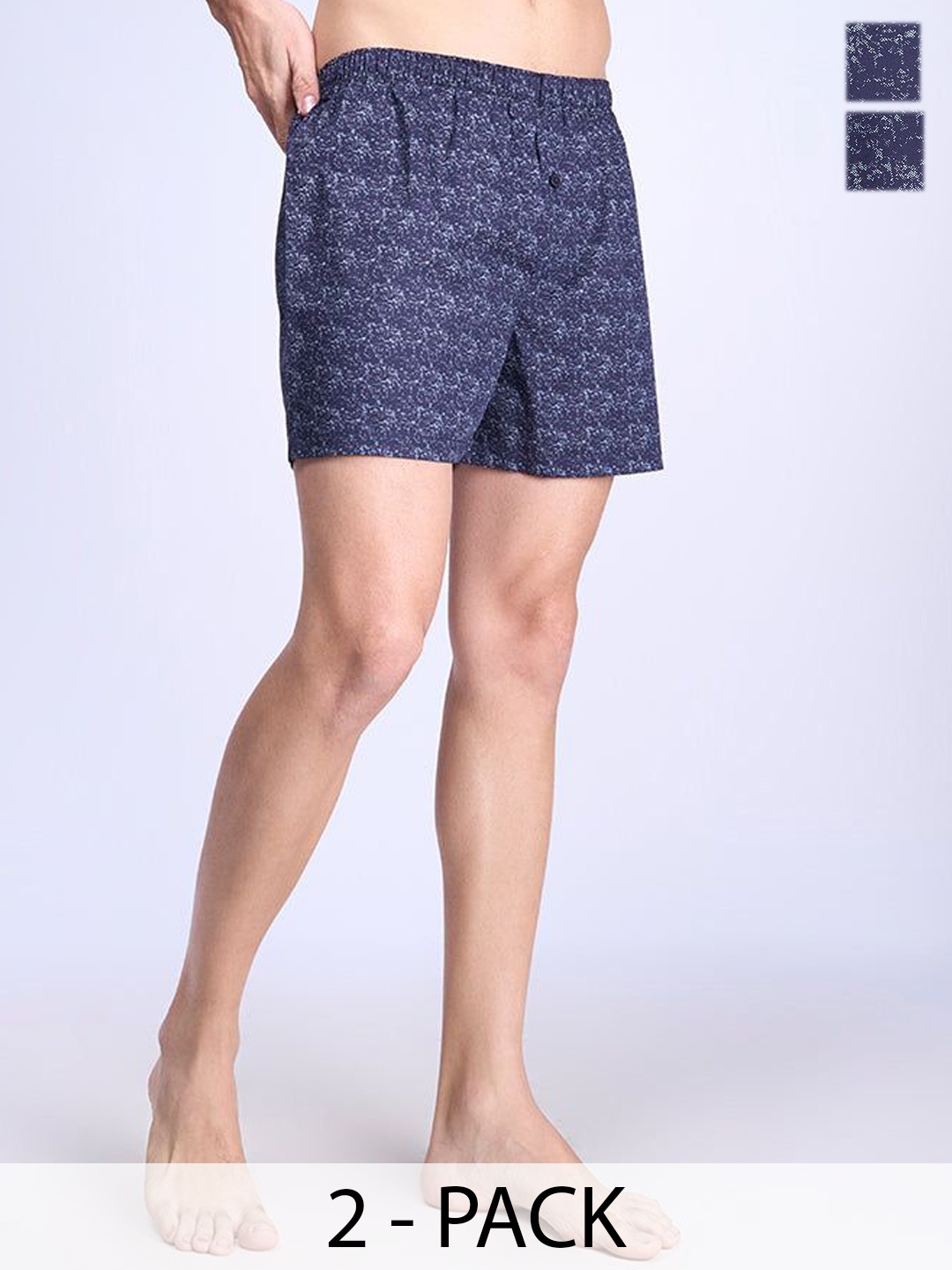 

Unibro Pack Of 2 Printed Cotton Boxers UBSHORTS_WS15, Navy blue