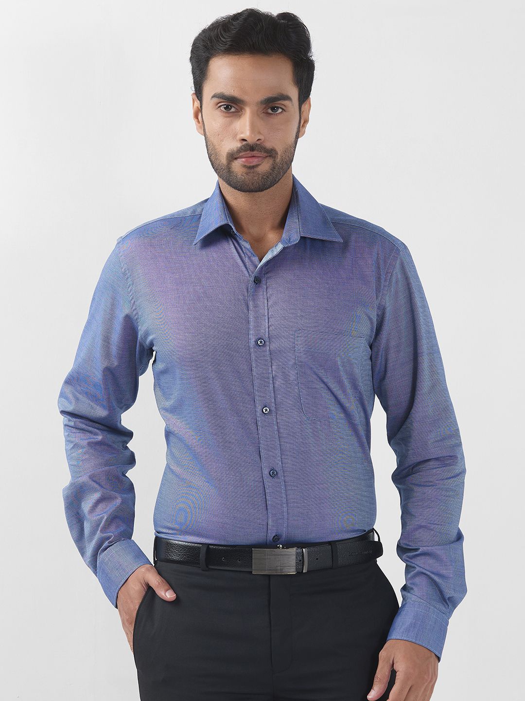

Raymond Men Spread Collar Solid Cotton Slim Fit Formal Shirt, Blue