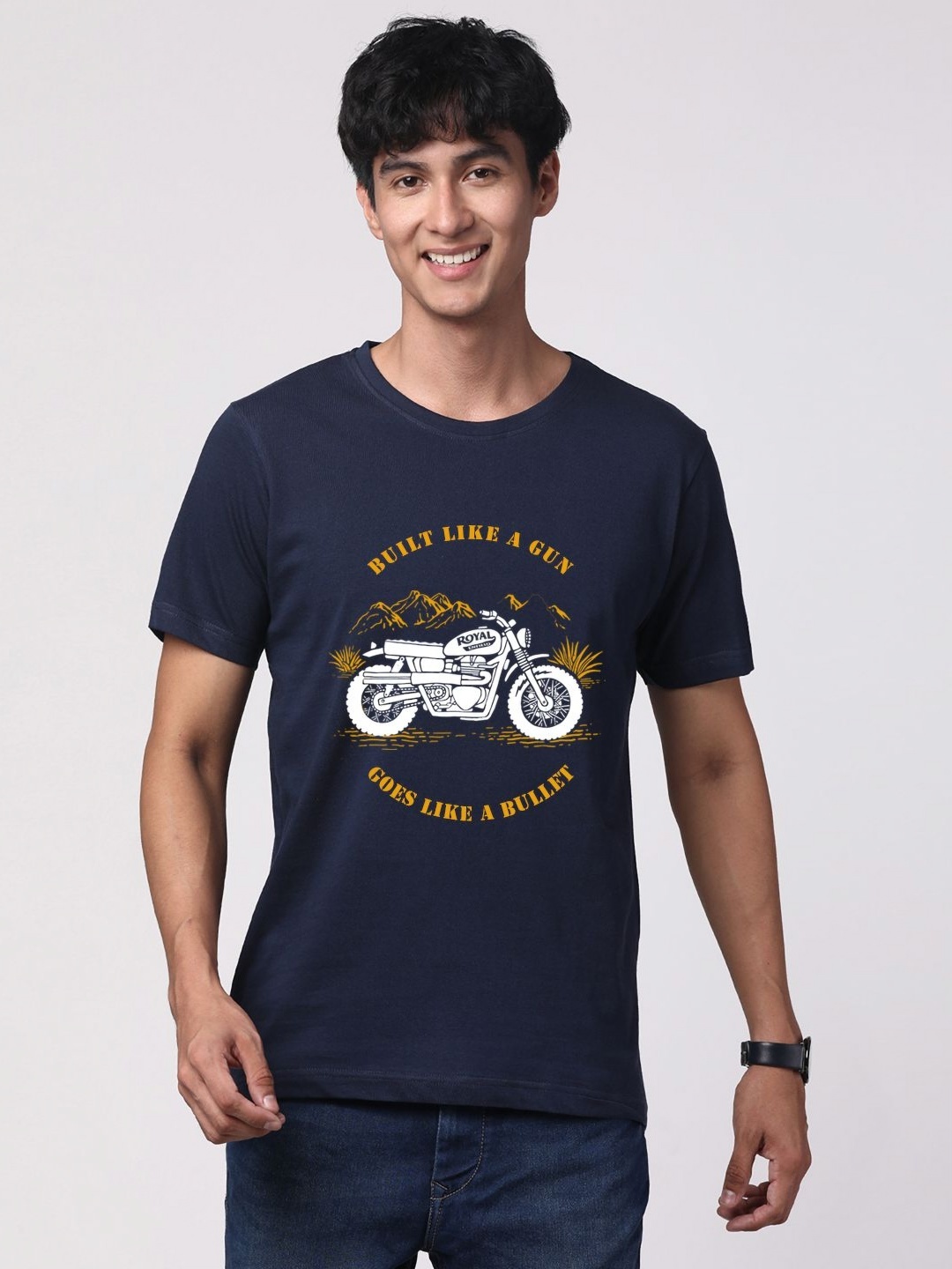 

ADRO Men Graphic Printed Round Neck Cotton T-shirt, Navy blue