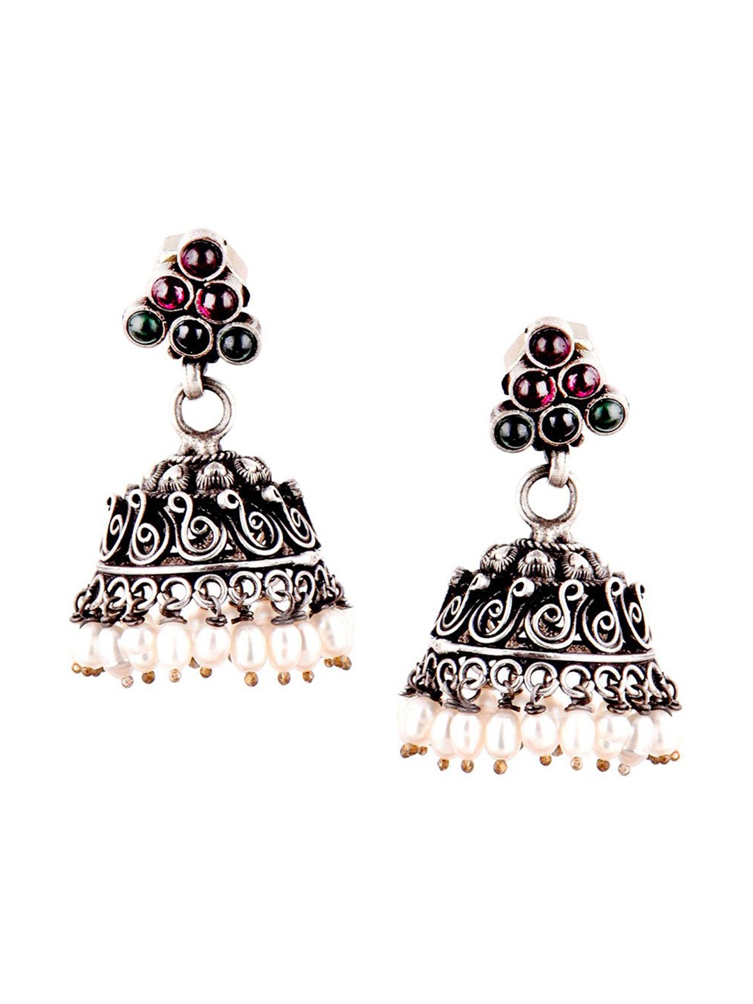 

Indianshelf 92.5 Sterling Silver Artificial Beaded Dome Shaped Jhumkas