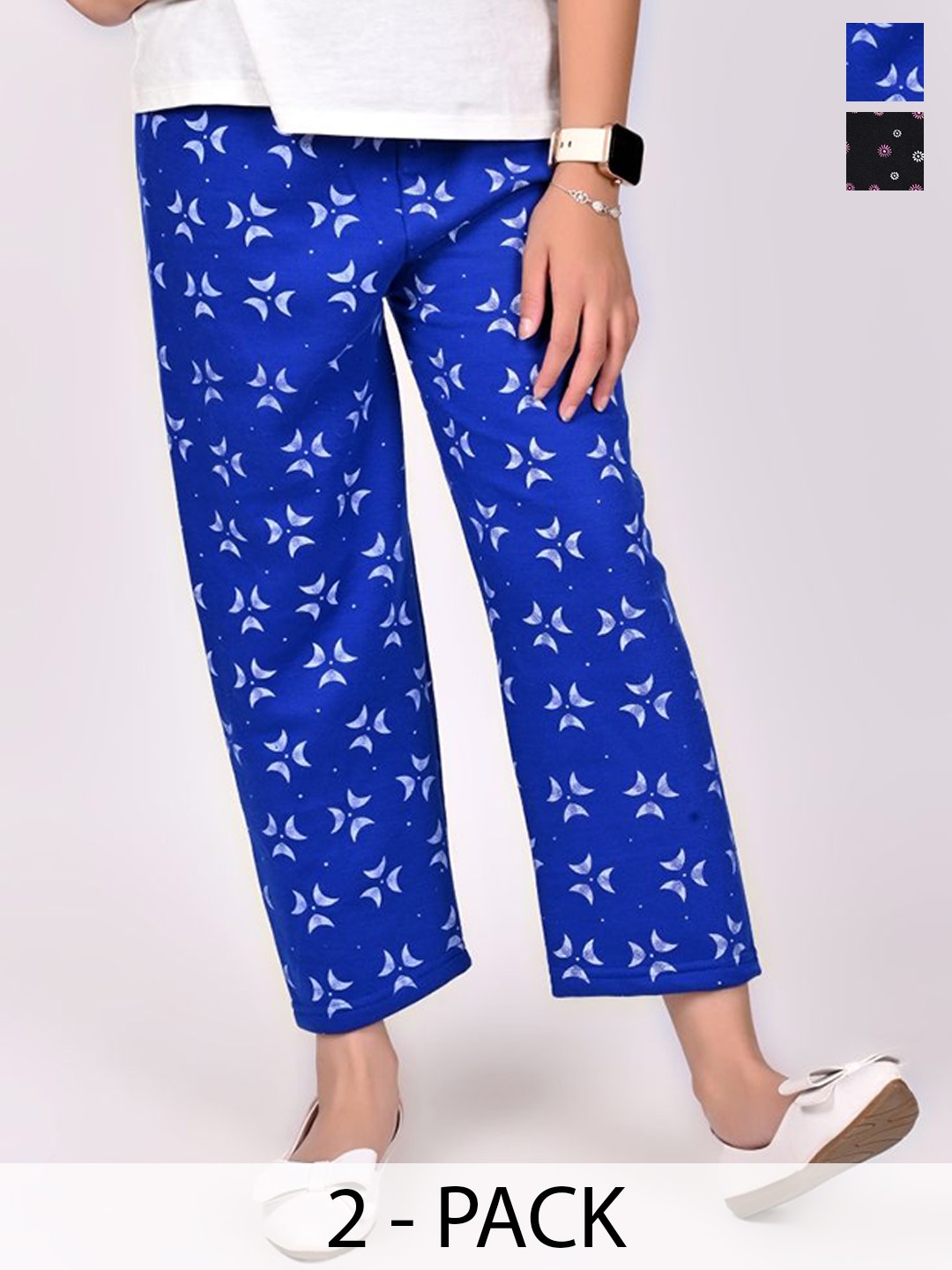 

BAESD Girls Pack Of 2 Printed Mid-Rise Regular Trousers, Blue