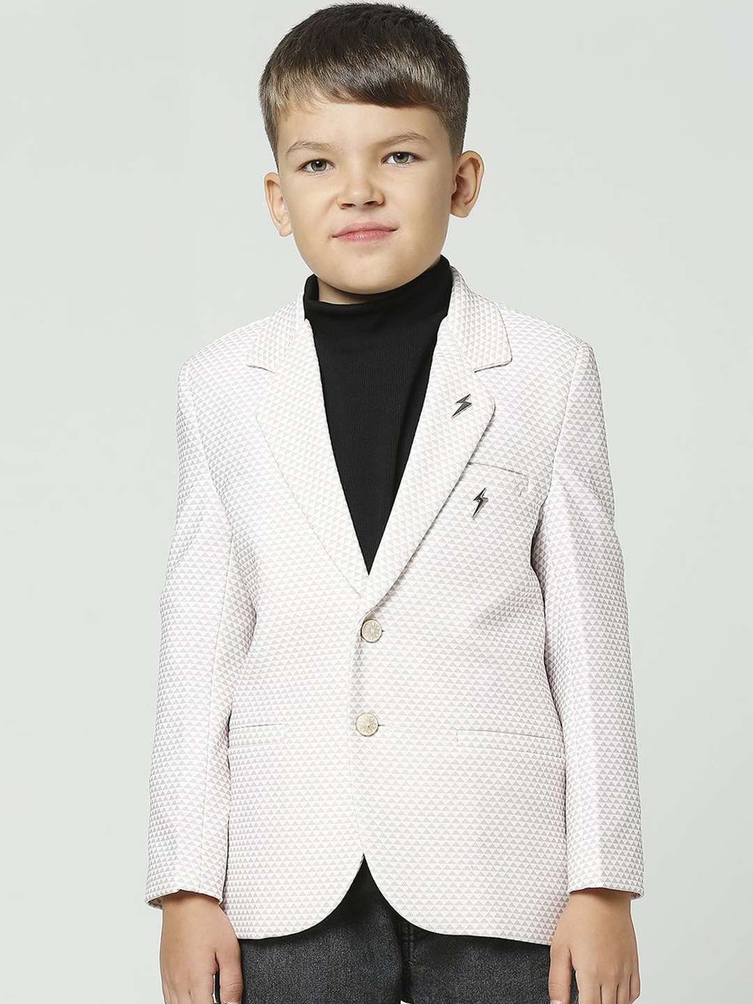 

YK Boys Printed Notched Lapel Collar Comfort-Fit Single Breasted Blazer, White