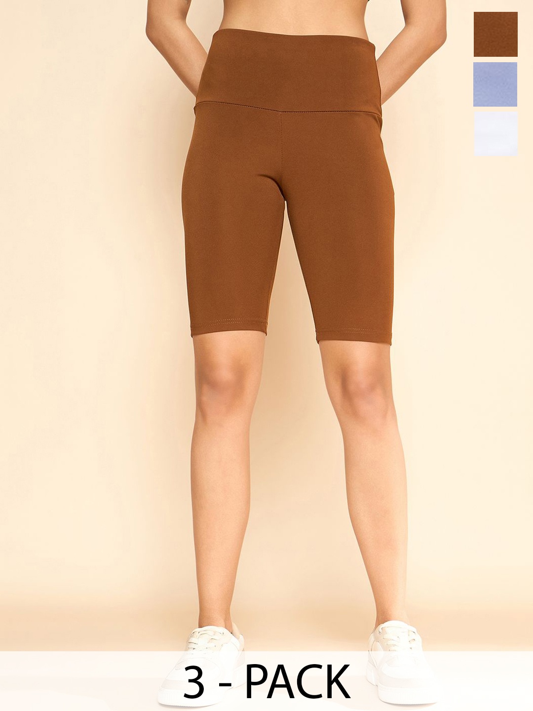 

COLOR CAPITAL Women Pack Of 3 High-Waisted Gym Tights, Brown