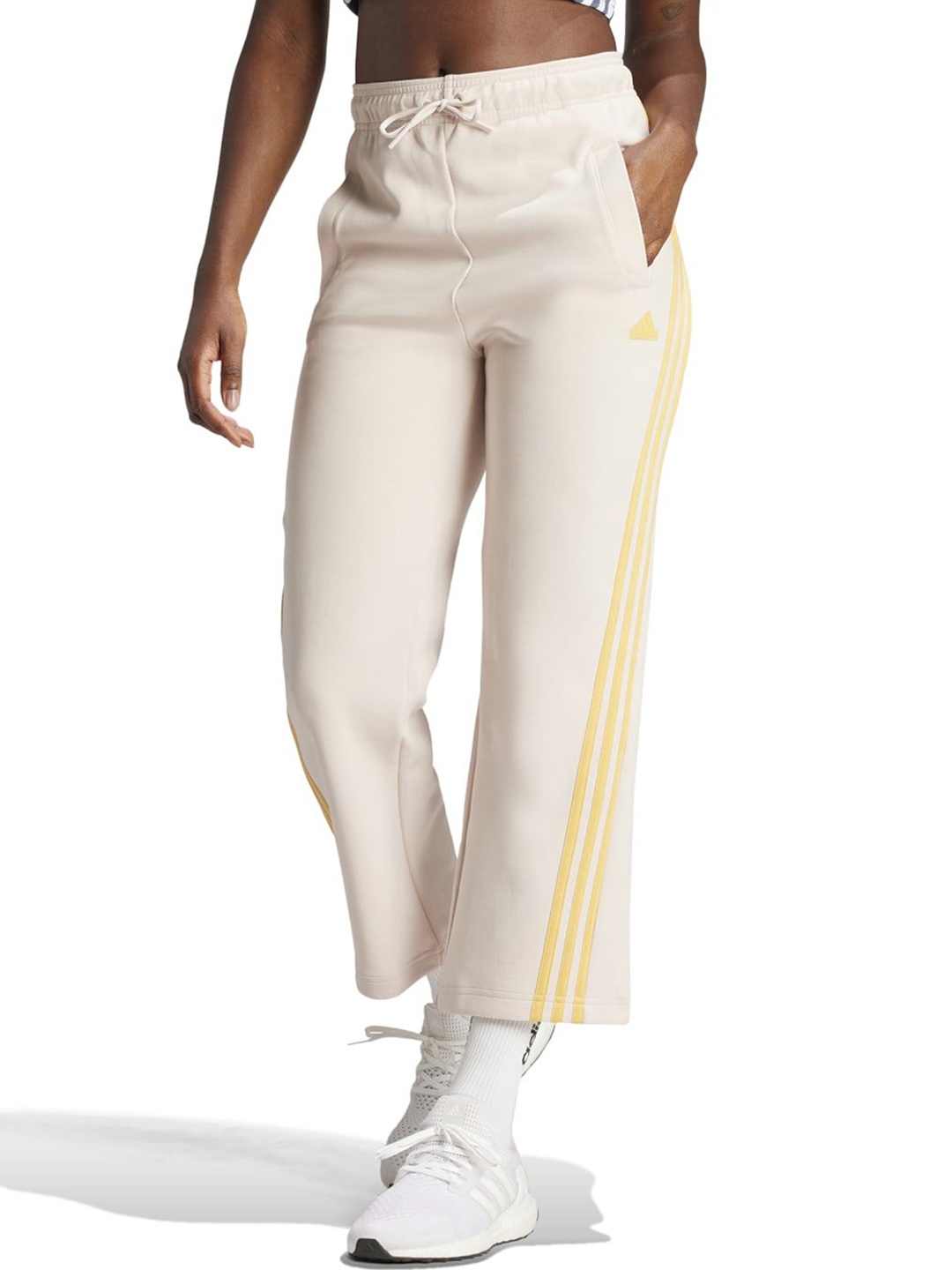 

ADIDAS Women W Fi 3s Oh Cotton Mid-Rise Slim-Fit Track Pants, Off white