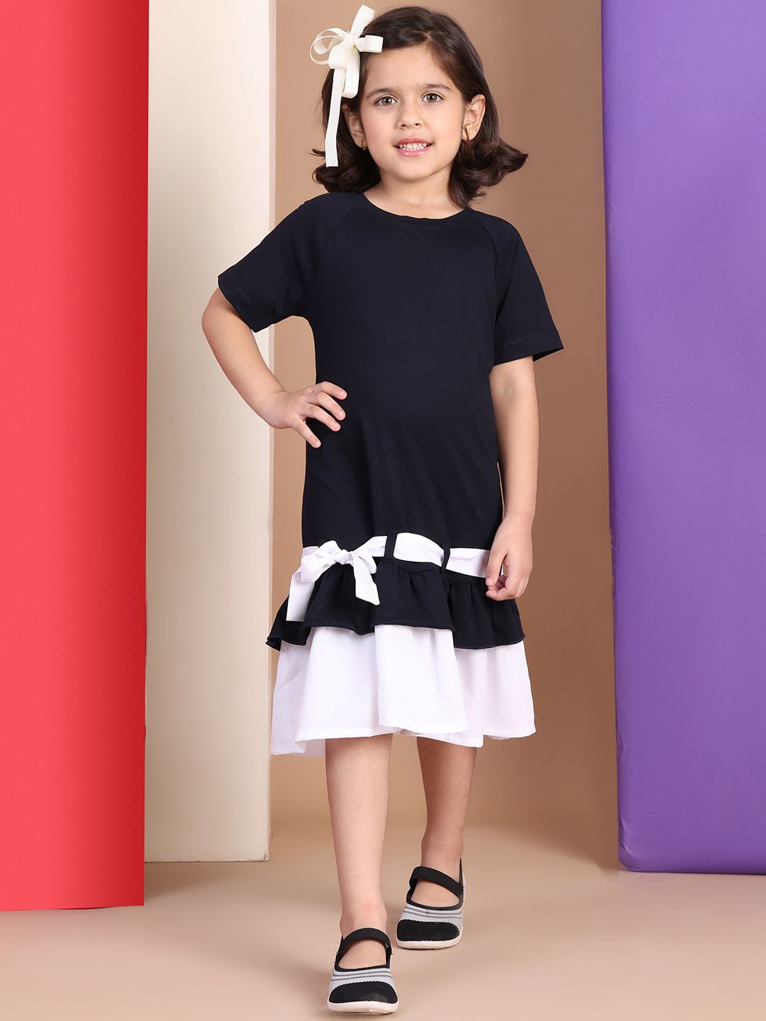 

Baawri Girls Round Neck A-Line Dress, Black