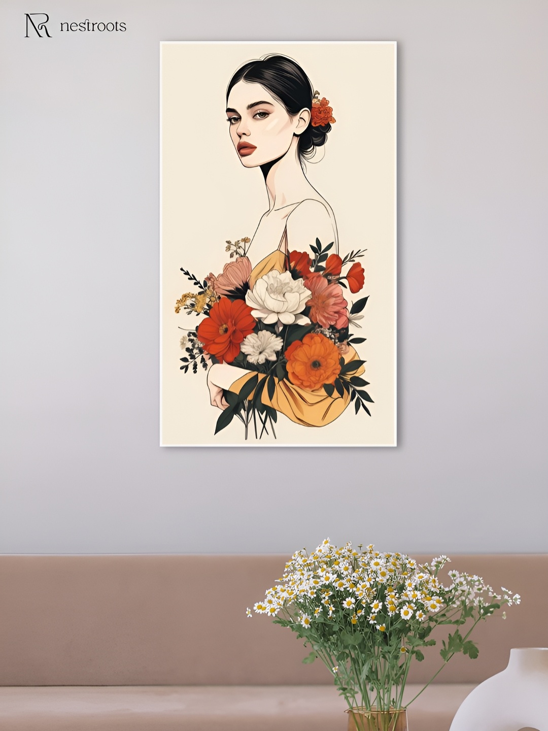 

nestroots Beige & Red Graceful Bouquet Elegance in Bloom Canvas Painting Wall Art