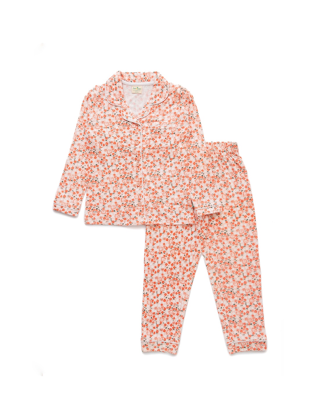 

JusCubs Girls Floral Printed Night suit, Orange