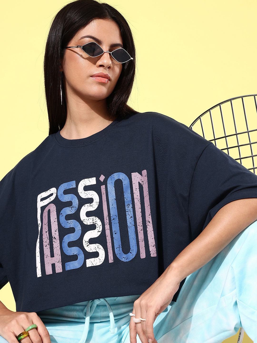 

The Roadster Lifestyle Co. Typography Printed Boxy T-shirt, Navy blue