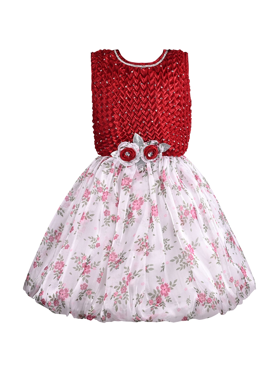 

Wish Karo Girl Floral Print Fit & Flare Dress, Maroon