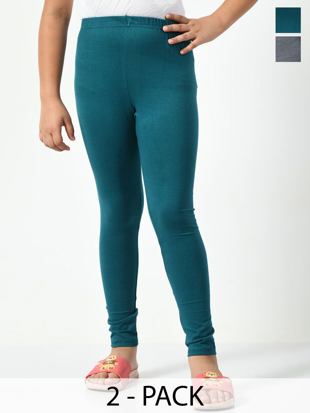 

KAYU Girls Pack Of 2 Churidar Length Leggings, Blue