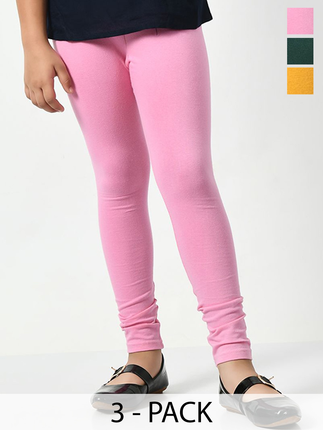 

KAYU Girls Pack Of 3 Churidar-Length Leggings, Pink