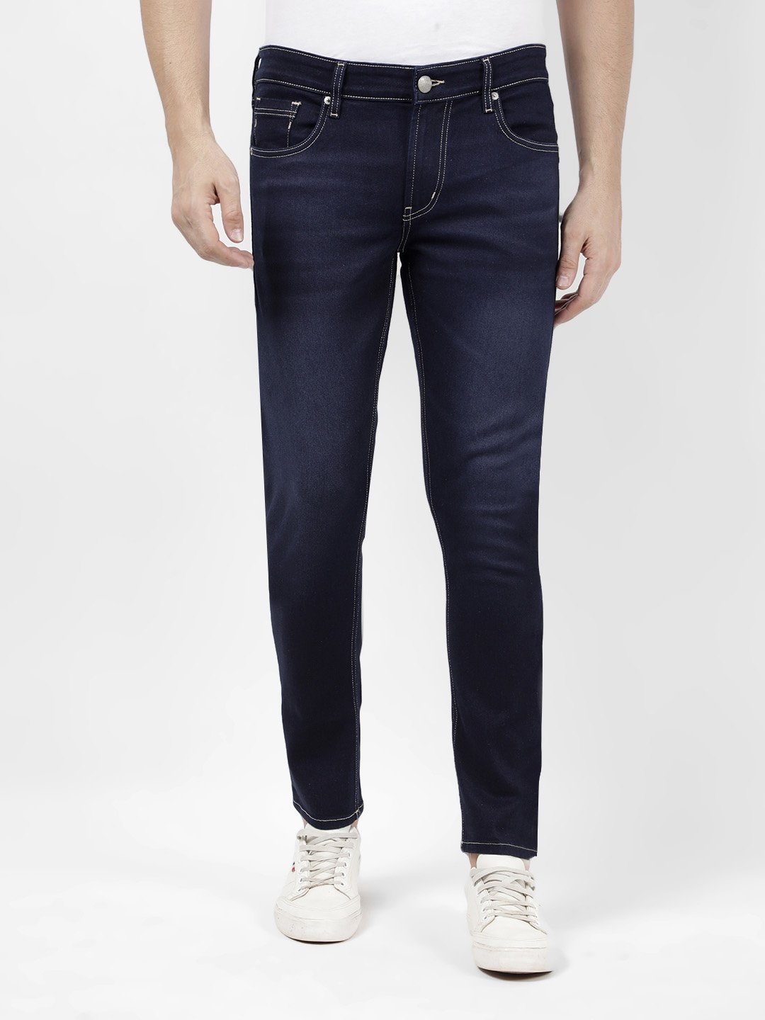 

Numero Uno Men Super Skinny Fit Low-Rise Light Fade Stretchable Jeans, Blue