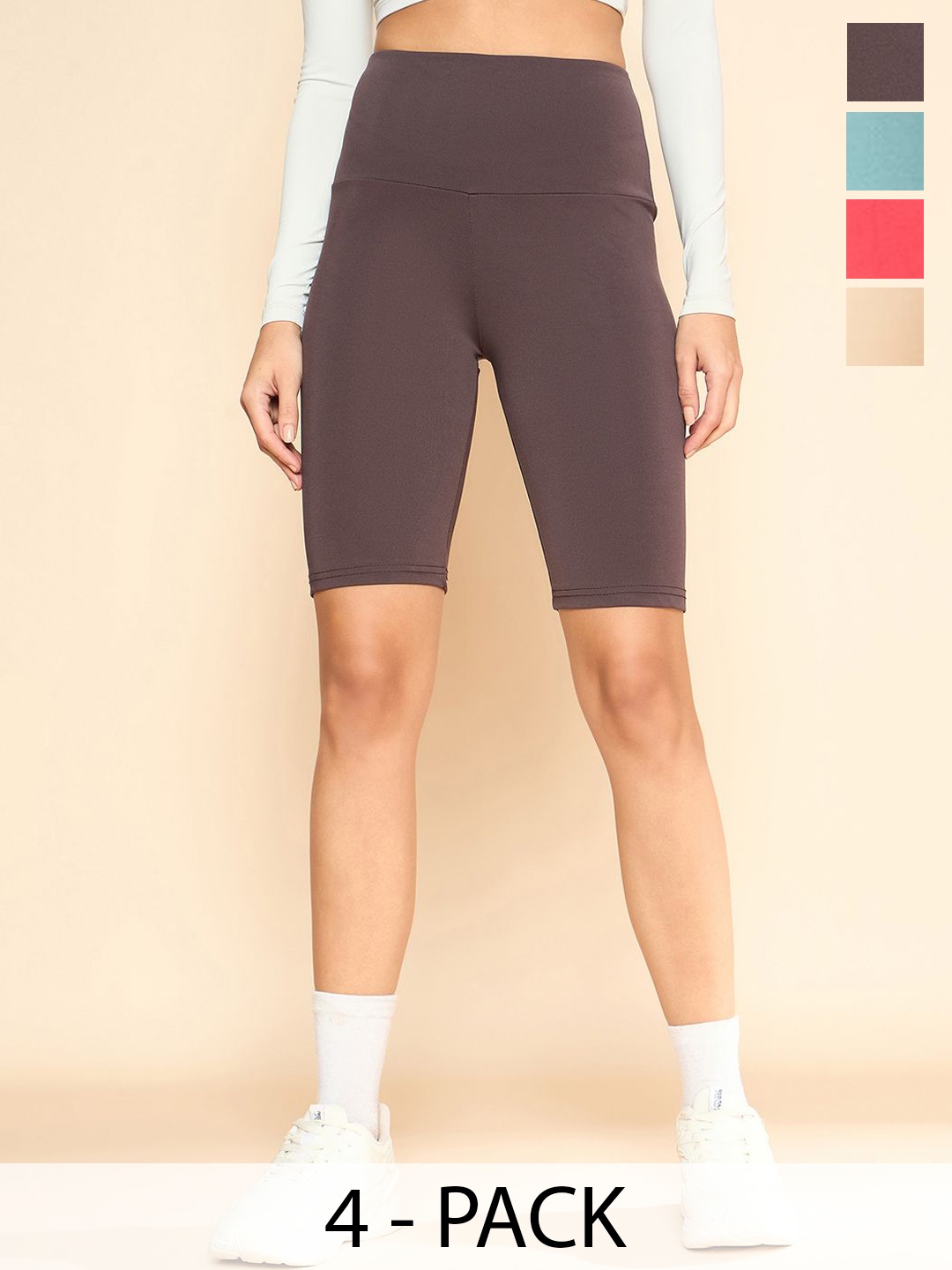 

COLOR CAPITAL Pack Of 4 Women Antimicrobial Above Knee Cycling Tights, Cream