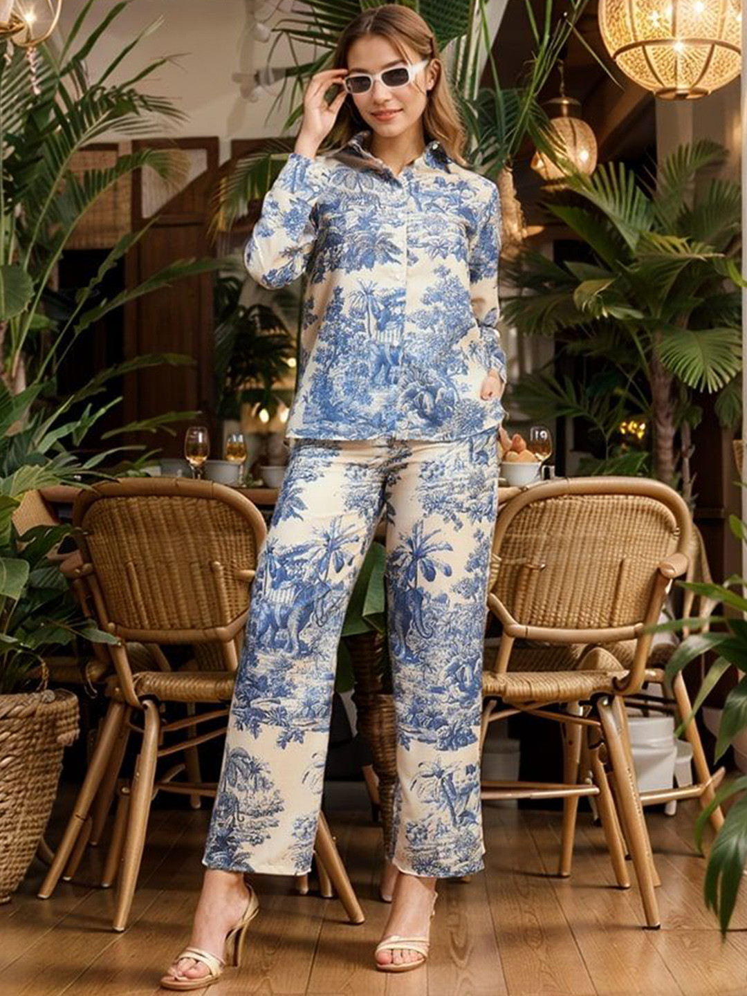 

Ekta Textiles Printed Shirt With Trousers Co-Ords, Blue