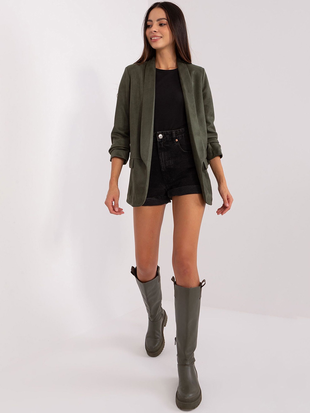 

LULU & SKY Open-front Cinched Cuff Blazer, Green