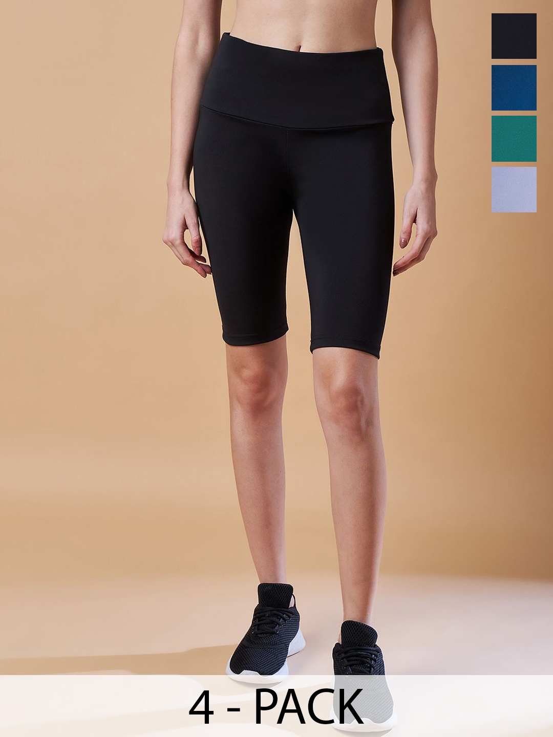 

COLOR CAPITAL Women Pack Of 4 Mid-Rise Cycling Tights, Navy blue