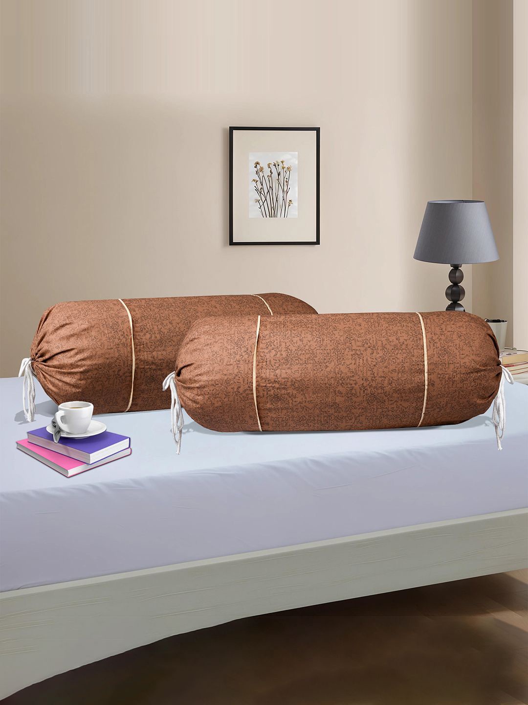 

Kuber Industries Brown 2 Pieces Printed Cotton Bolster Covers